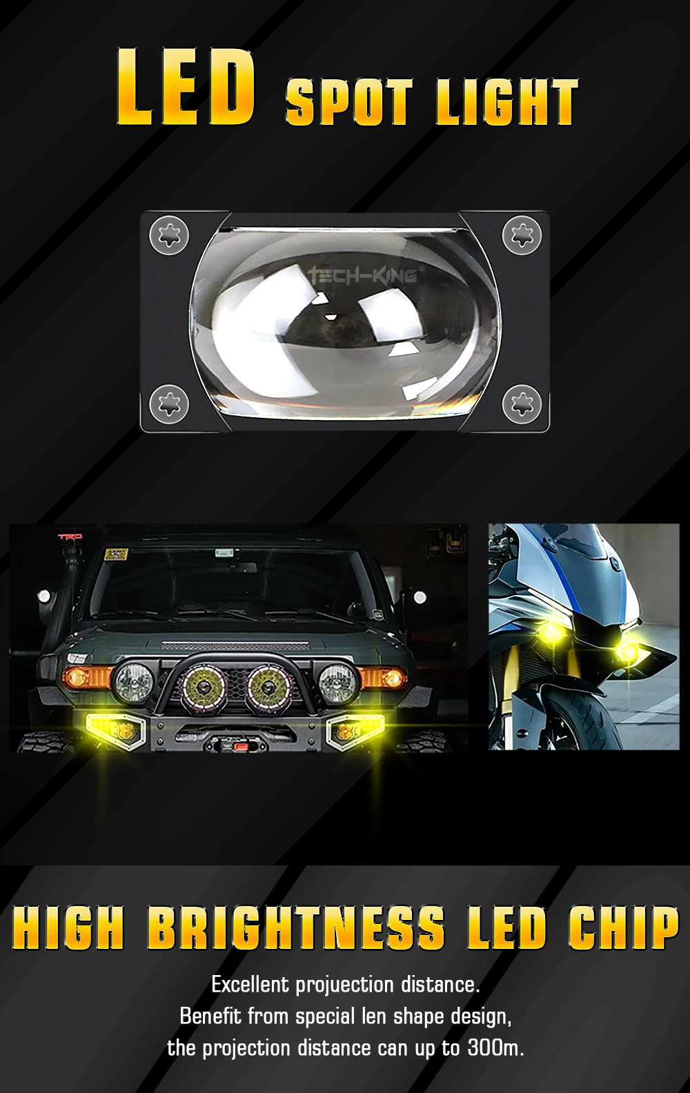 TECH-KING Wholesale thin small size lens car bumper led fog light 50W motorbike auto light ODM car lights accessories spotlight