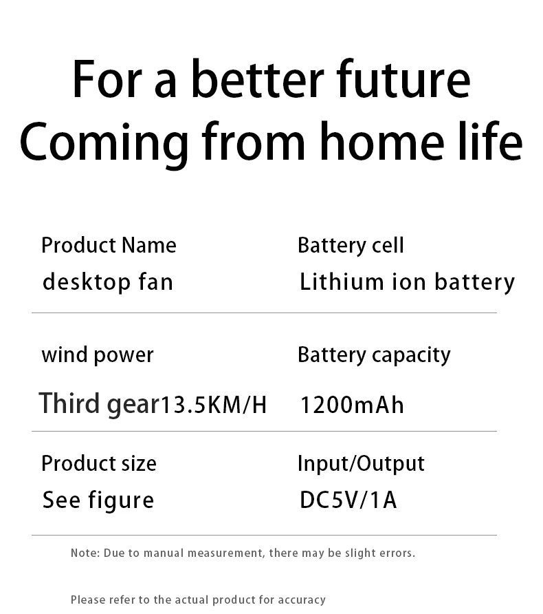 Plastic Table Fan, Portable, USB, 1200mAh, Brushless - detail 30