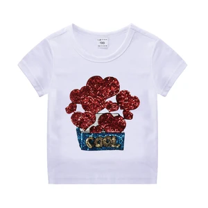 Customizable High Quality Unicorn Sequin Patchwork Embroidery Girls Cotton T Shirt in Summer