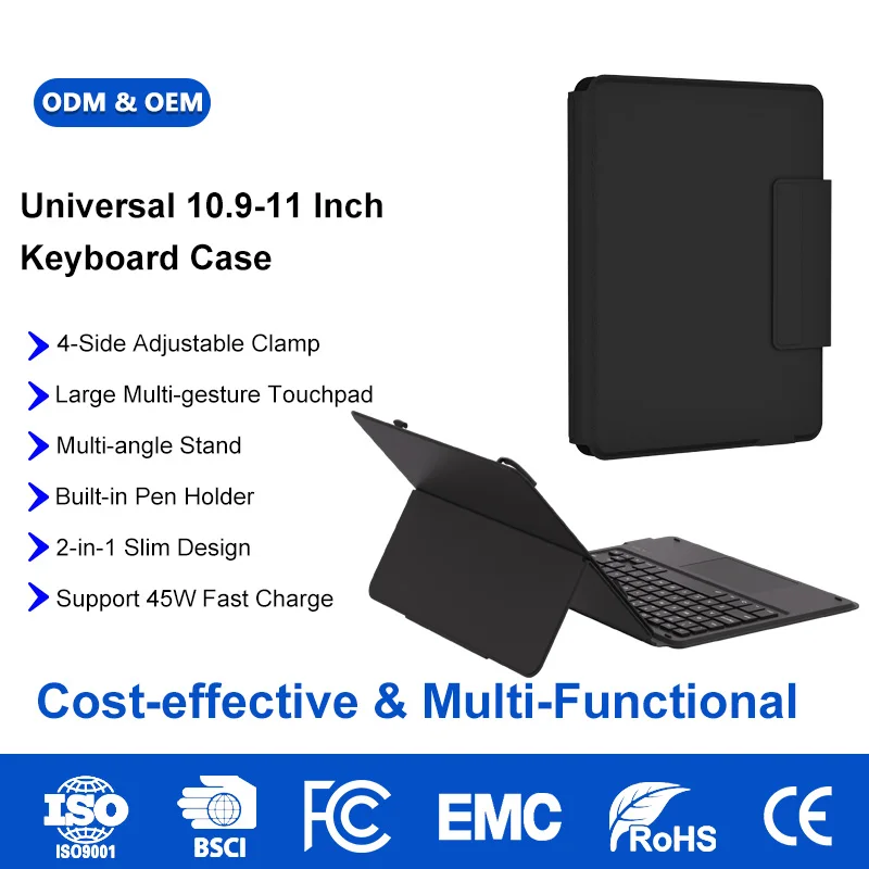 Étui clavier Bluetooth pour iPad 10,9 pouces/11 pouces, pavé tactile multi-touch avec prise en charge complète des gestes, logo personnalisé OEM/ODM, housse en similicuir PU