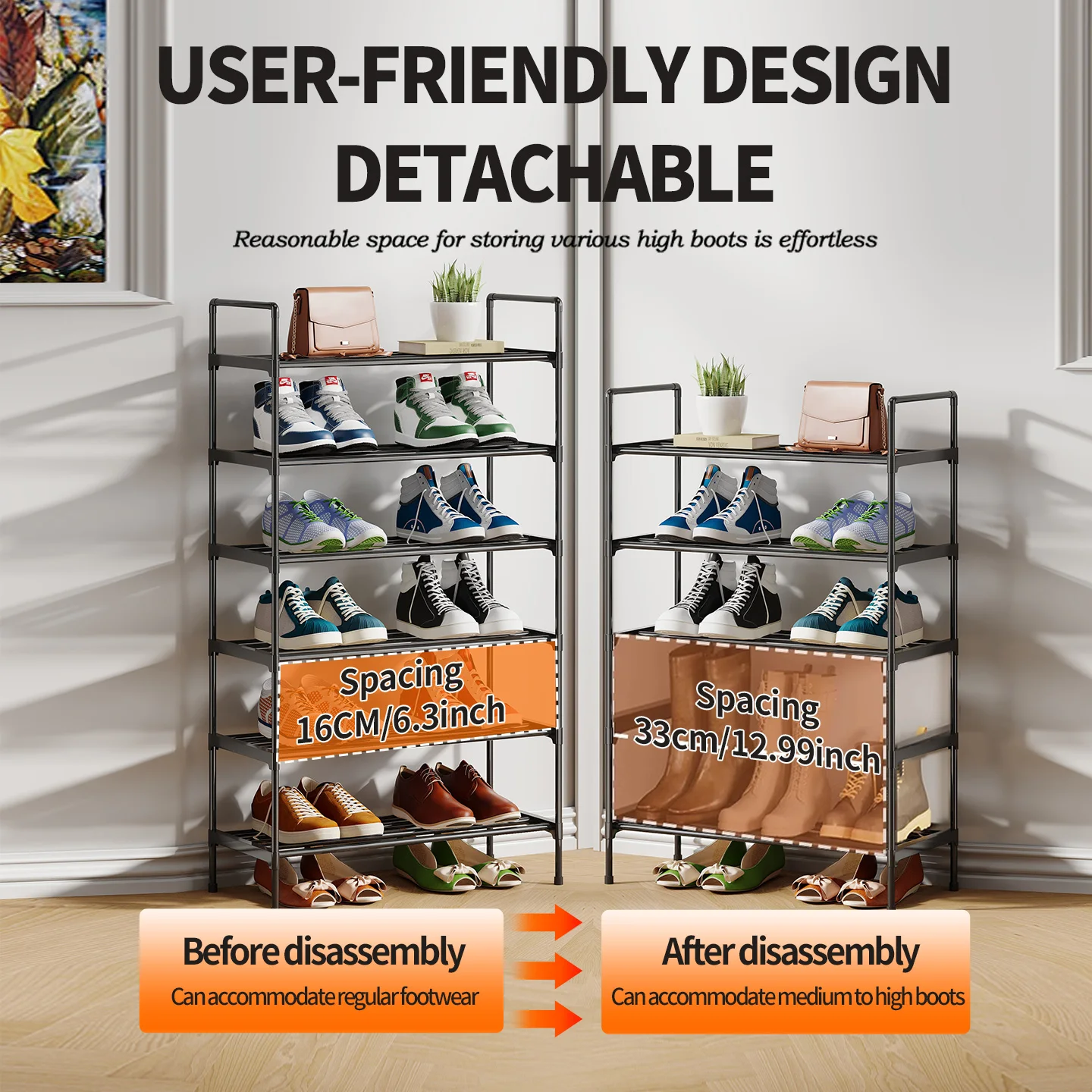 Customizable 3/4/5-Layer Metal Shoe Rack 4 Pipes Per Layer Easy Assembly Detachable Shoe Storage Shelf for Entryway Living Room