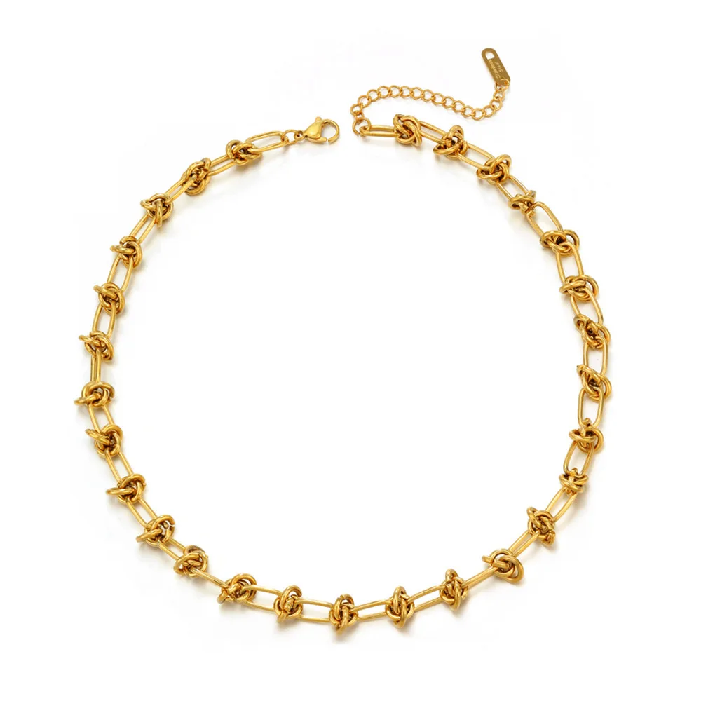 Exaggerated Style 14K Gold Plated Titanium Steel Knotted Link Chain Necklace for Punk Women