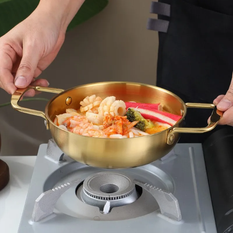 Portable Stainless Steel Seafood Pot For Korean Ramen And Golden