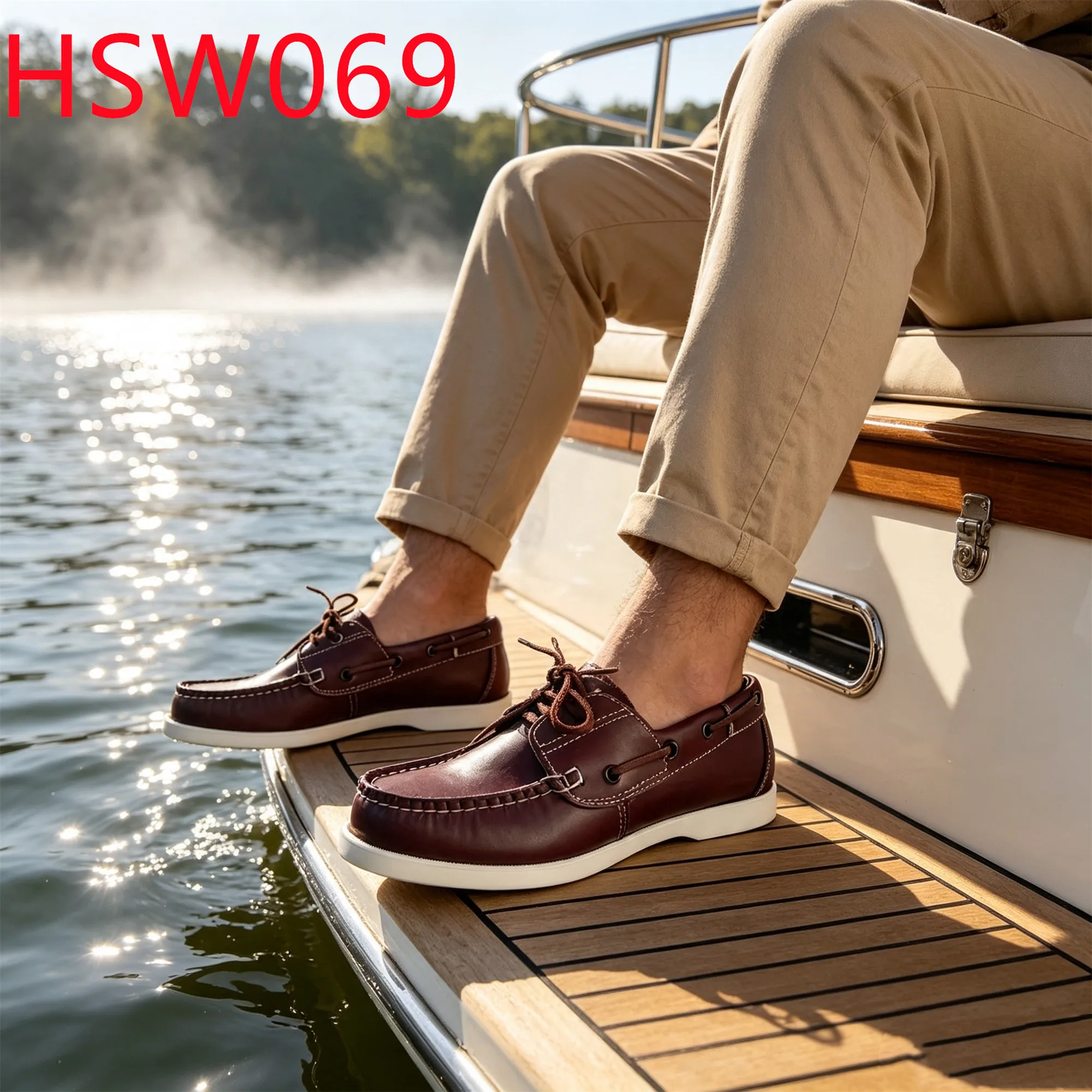 HY,Spain Casual Outings Lace up Style Hua Singh Boat Shoes Fine Workmanship Not Grind Foot Flat Red Brown Loafer Shoes HSW069