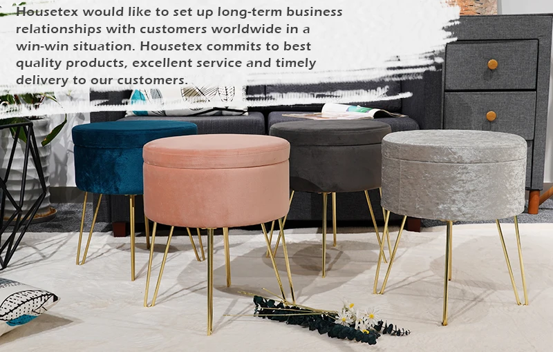 Custom Home Furniture French Storage Chair Dressing Stool Cube Foot Stool With Metal Legs and Coffee Table