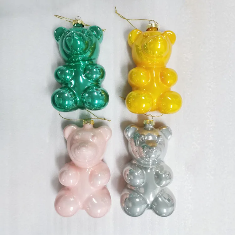 Custom mini shiny glass jelly gummy bear hanging ornaments sets christmas tree decoration ideas baubles gifts ornament wholesale factory