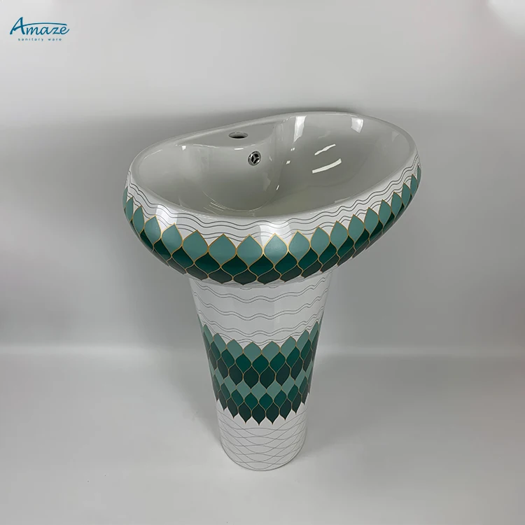 Modern design sanitary ware marble ceramic washbasin one piece bathroom sink pedestal wash basin details