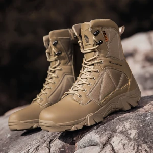 Men's Steel Toe Hiking Boots Genuine Leather Upper Rubber Outsole Shock Absorption Waterproof Breathable Lightweight Hiking