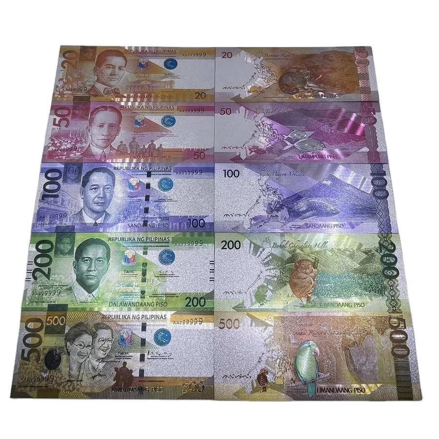 个人用菲律宾20、50、100、200、500比索镀金纸币非货币纸币PET亚洲工艺收藏用钱