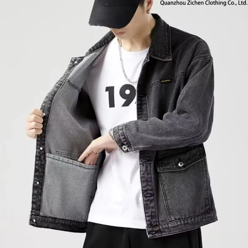 Fall High-End Denim Men'S Baggy Multi-Pocket Trend Matching Handsome Top Large Size Lapel Casual Jacket_voghion.com