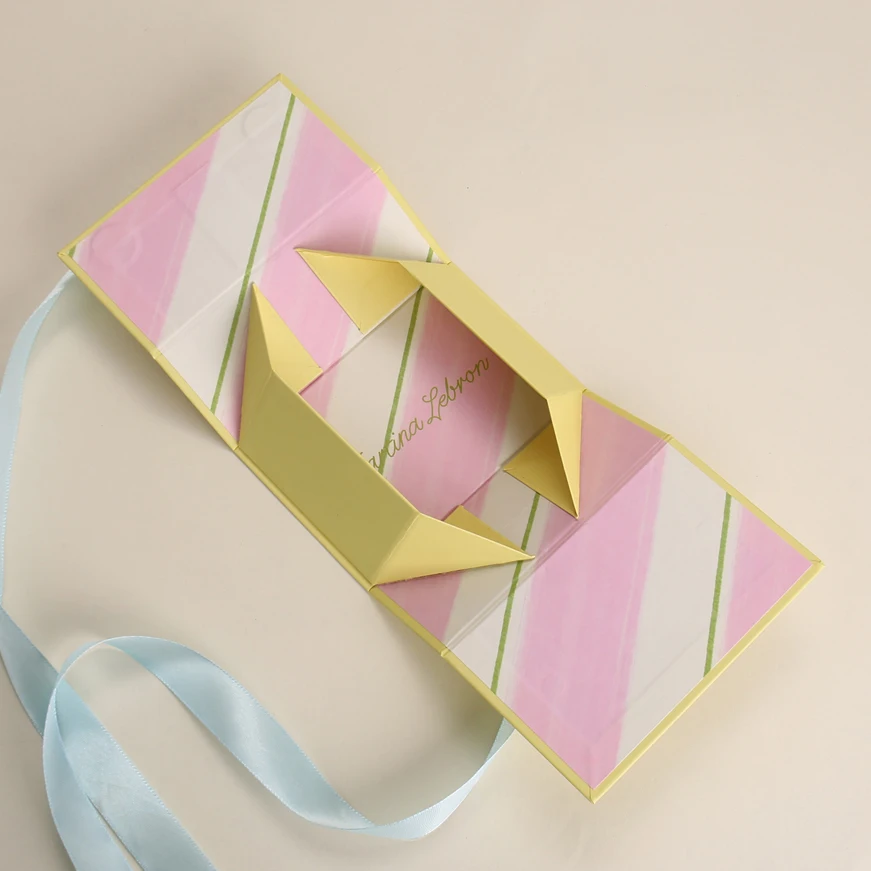 Custom Luxury Folding Perfume Box with Ribbon Handle Magnetic Close and Sponge Liner Rigid Paper Flip Box for Bottle Packaging