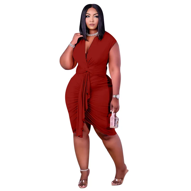 Plump Hips Sexy Tight Skirt Plus-size Women's Spring/Summer Lace-up Dresses