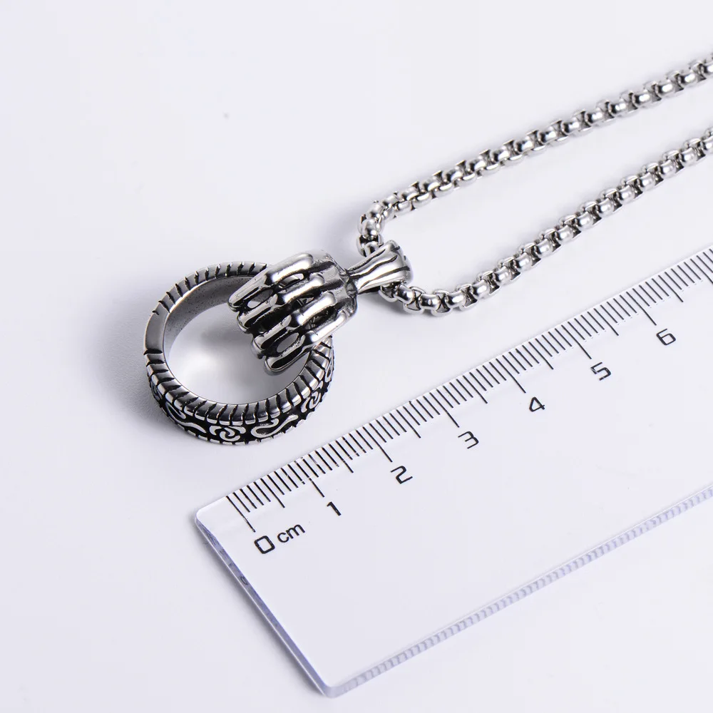 MECYLIFE Skeleton Pendant Gothic Skull Hand Ring Necklace