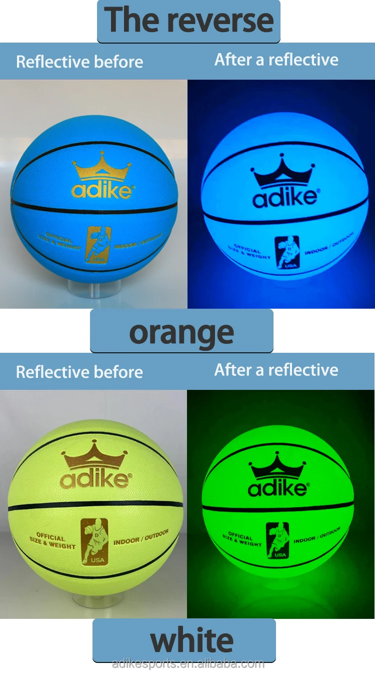 adiek Hot Sales professional laminated standard hygroscopic pu basketball Custom Brand Name Ball glow ball