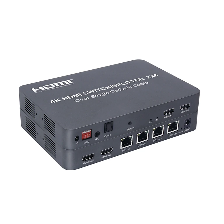 4K hdmi switch splitter 2x6 with extend 120m receiver