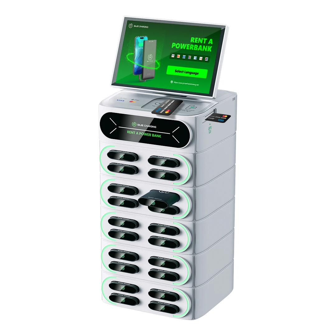 20 Slots Touch-screen Integrated Stackable Share Power Bank Rental Station Cell Phone Charging Station Kiosk Sharing Powerbank