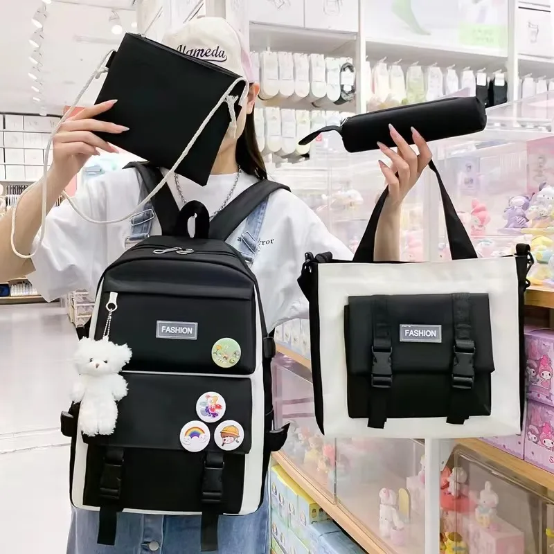 Four-Piece Waterproof polyester  Student Backpack Unisex Primary School Storage Bag with Zipper Closure