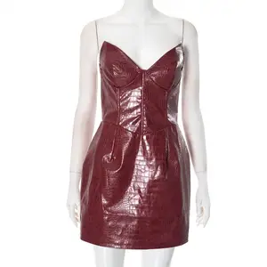 Dropshipping Wholesale Strapless Pu Leather 2026 Summer Club Wear Ladies Fashion Prom Dresses