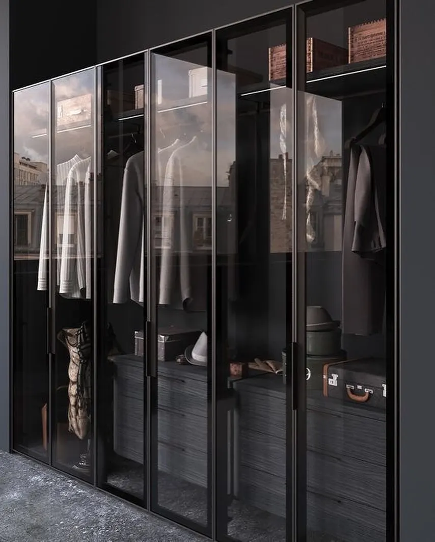 Custom  Armoire luxury design Glass door walk-in wardrobe commercial display wardrobe  with shelve and  drawers