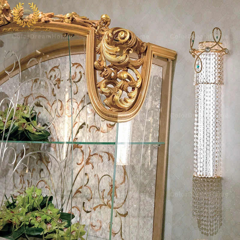 Italian Handmade Custom Furniture Rococo Style Living Room Cabinets Royal Gold Glass Display Cabinet