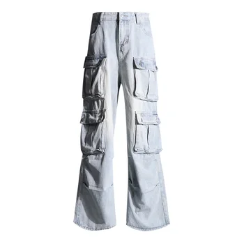 new arrival 2024  baggy cargo pants for woman light blue loose fit denim pants woman jeans factory customized design