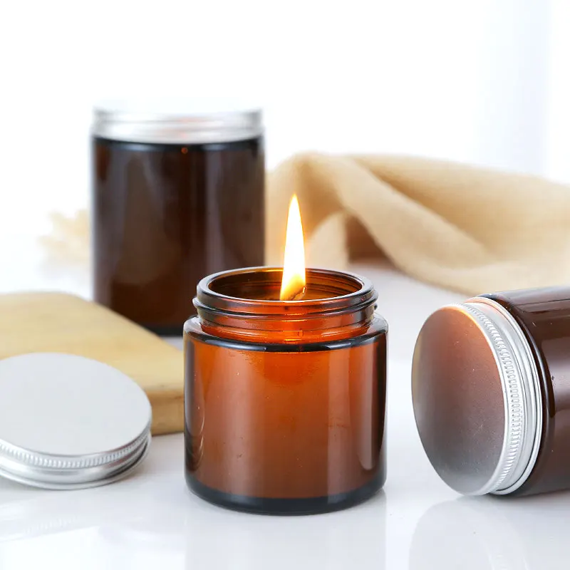 Custom Brown Empty Round Candle Jars 50ml 100ml 200ml Glass Candle Cup