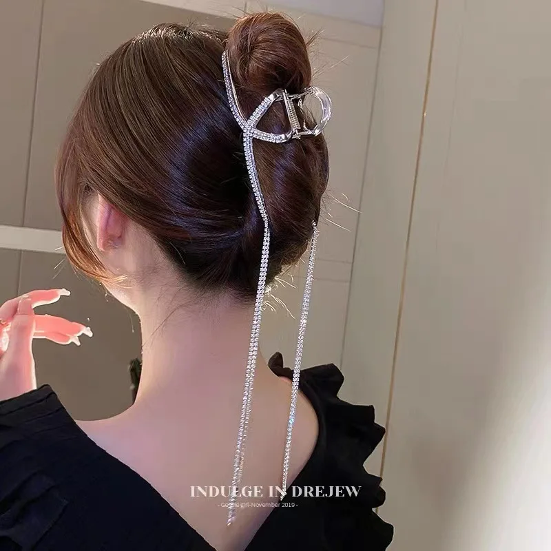 Elegant Luxury Rhinestone Tassel Ponytail Hair Claws Clips