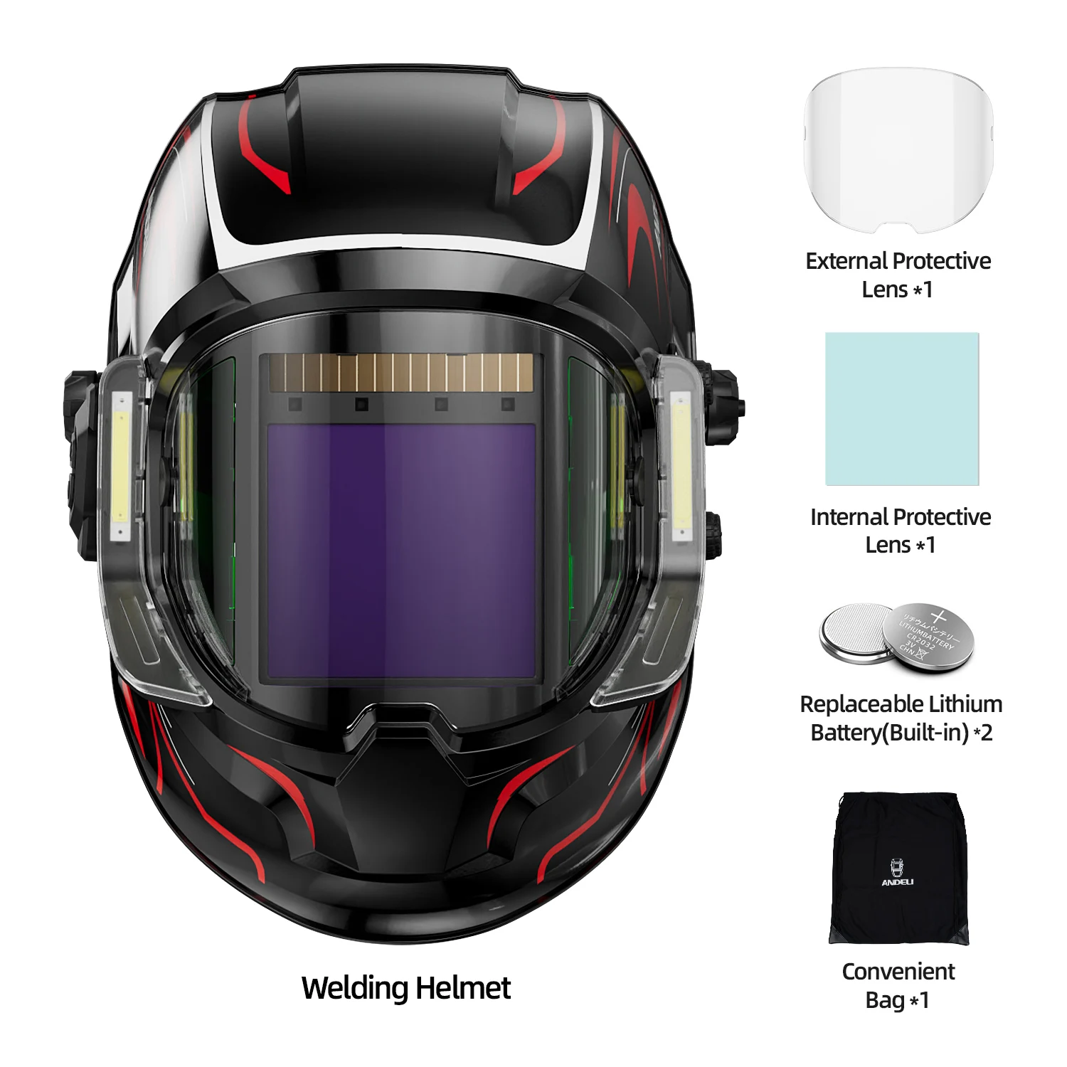 Casque de soudage à grand écran de visualisation à énergie solaire