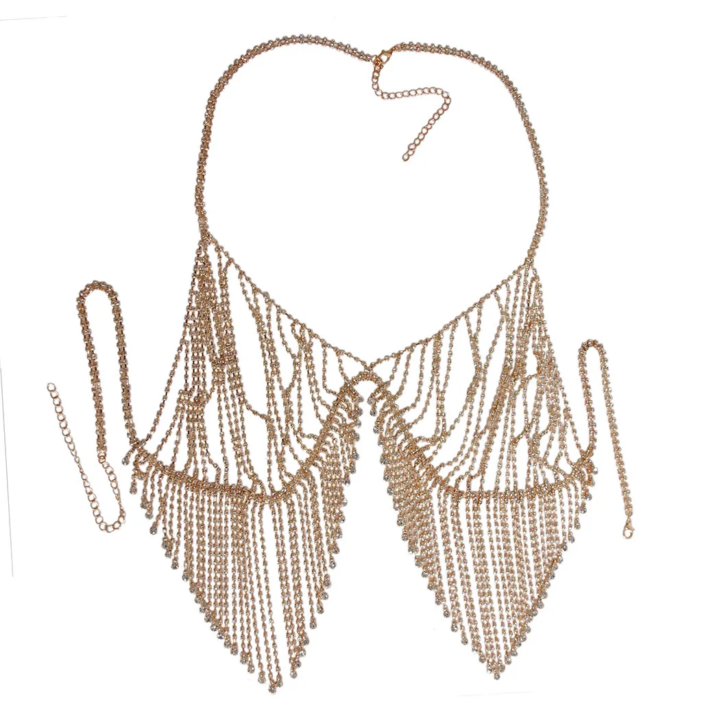 Sexy Rhinestone Body Chains Jewelry Waist For Women Tassel Bralette