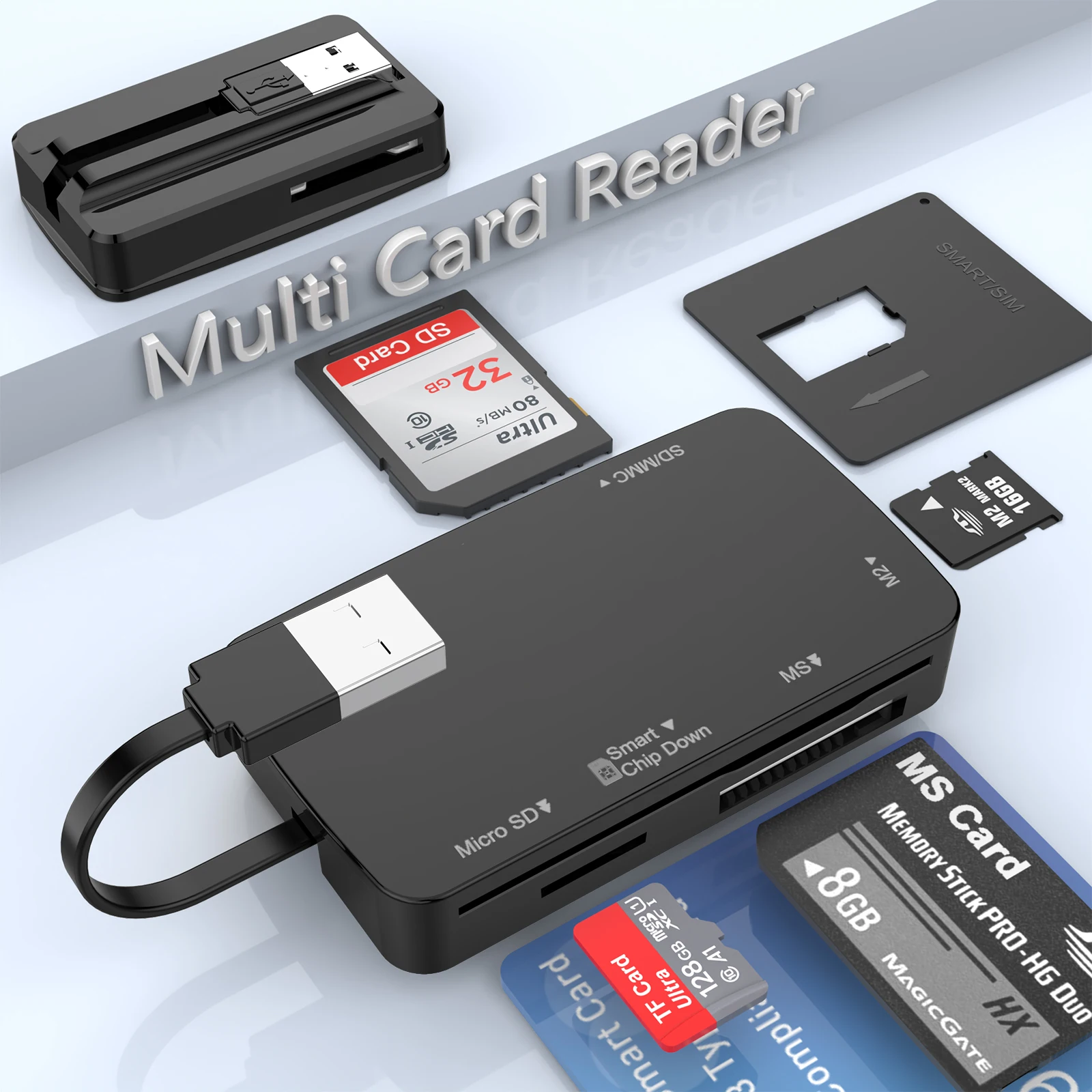 All in One Memory Card 6 in 1 S/D T/F MS M2 Sim ATM IC ID Chip Smart Card Readers 6 Slot USB Card Readers