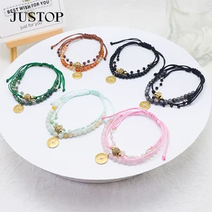 Custom Handmade Women Accessories Beaded Strand Natural Black Agate Friendship Pendant Charms Bracelet