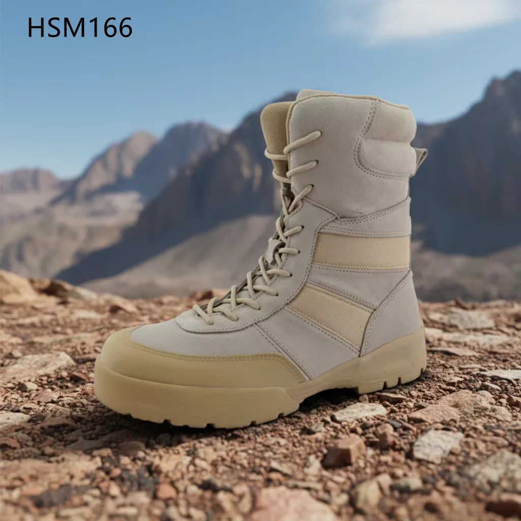 HY,Plateau Hiking High Resilience Sole Outdoor Hiking Boots Factory Supply Anti-tear Natural Suede Leather Desert Boots HSM166