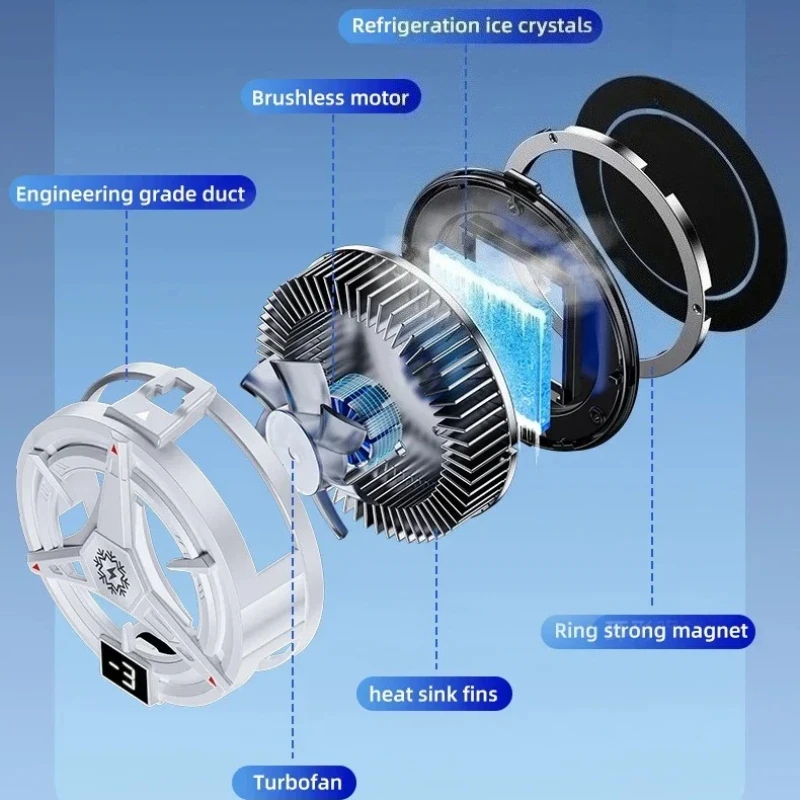 Three Gears Adjustable Magnetic Suction Mobile Phone Cooler Back Clip with Semiconductor Cooling Radiator RGB Light 300g