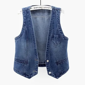 High quality lady woman 's vest of jeans casual style loose up
