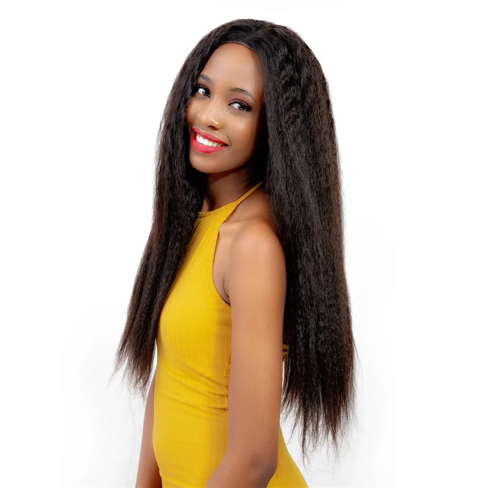 30 Inch High Quality Virgin Remy Human Hair Wig Kinky Straight Yaki Full  Lace Braided Natural Wigs for Women