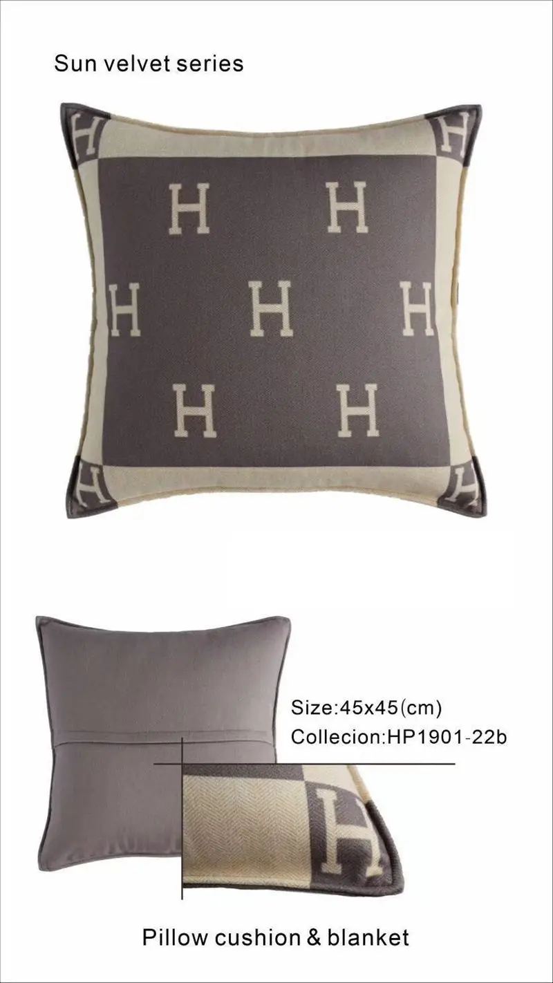 Orange Luxury Pillow Covers H Letter Wool Pillow Cushion Throw Pillow