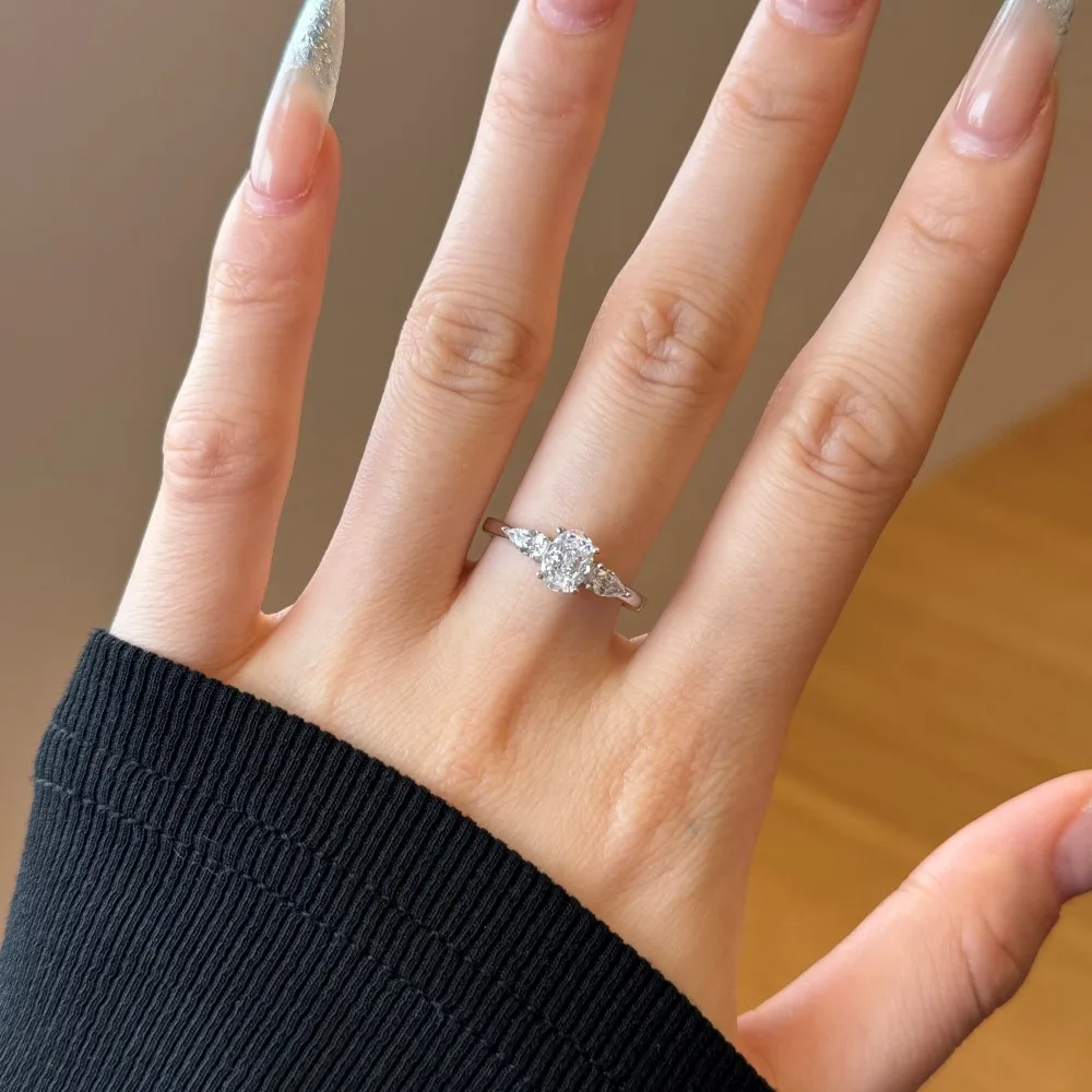 KAKODIY Women's Promise 925 Sterling Silver Engagement Wedding Classic Oval Triple Stone Ring detail 9