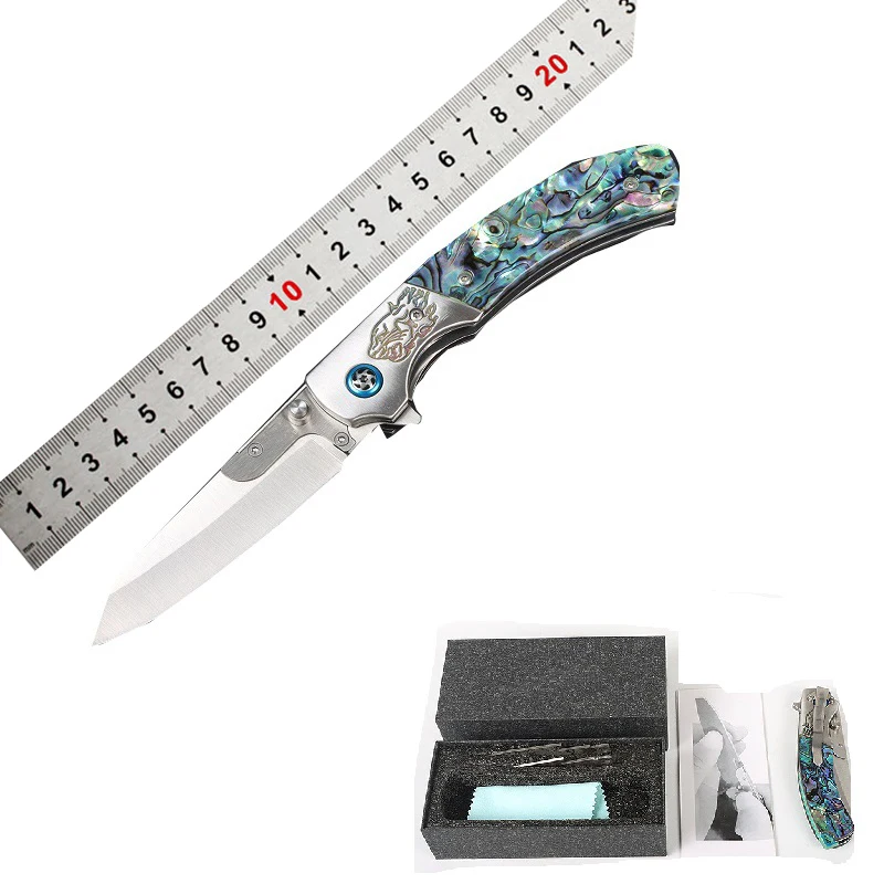High End Collection Abalone Shell Pocket Knife Damascus Steel EDC Outdoor Camping Folding Knife With Replaceable Blades