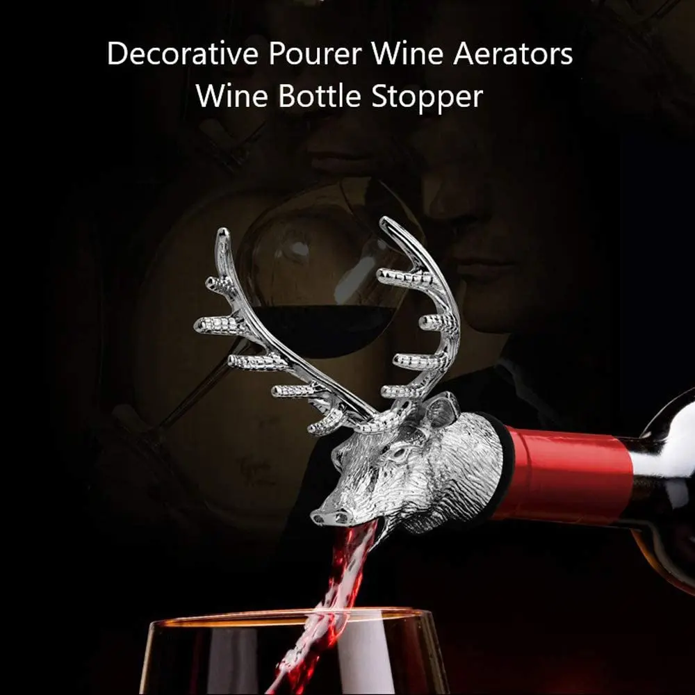 Versatore per vino con testa di cervo, versatore per vino con testa di cervo - Tappo per bottiglia con beccuccio versatore per vino 2 in 1 | Tappo per bottiglia di vino