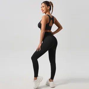 High Waist Long Leggings Yoga Sets Sports Vest Underwear Pants Peach Buttocks Fitness Yoga Set Wholesale Fashion Yoga Sets