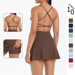 10 Colors in Stock Backless Bra Tennis Skirt Yoga Clothes Set Yoga Skirt Double-layer Yoga Shorts