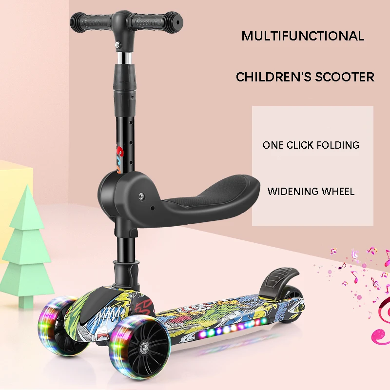 2021 детский скутер со вспышкой, можно сидеть и ездить на самокате, складной игрушечный автомобиль