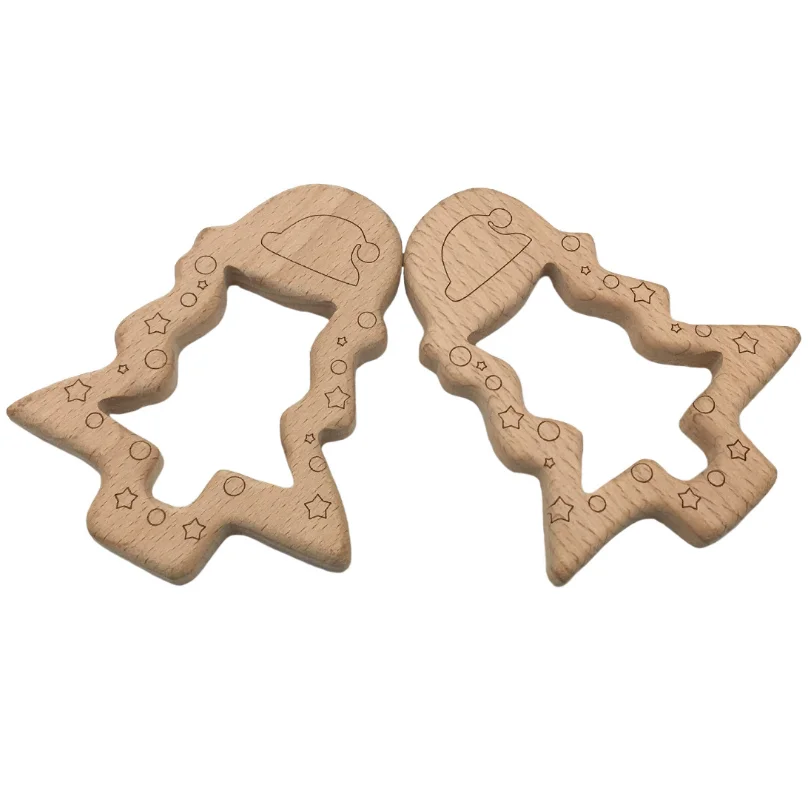 Оптовая продажа, новые детские товары, аксессуары для прорезывания зубов в форме рождественской елки, ожерелье из Букового дерева, подвески, деревянные формы прорезывателя для зубов