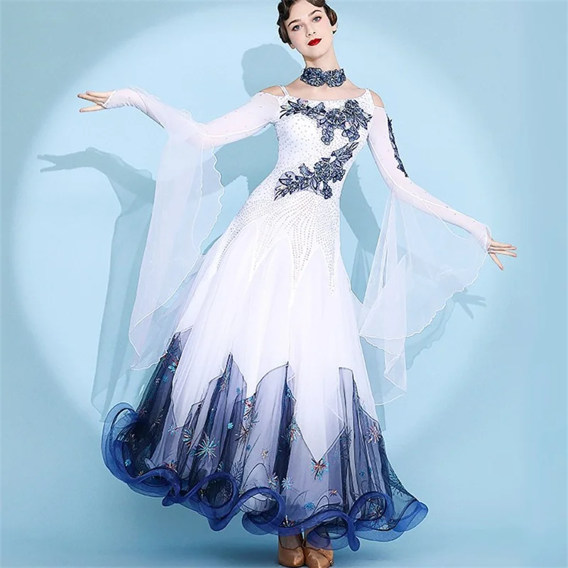 New Design Fashion Retro Elegant Women Adult Performance Competition Wear White Ballroom Dance Dress