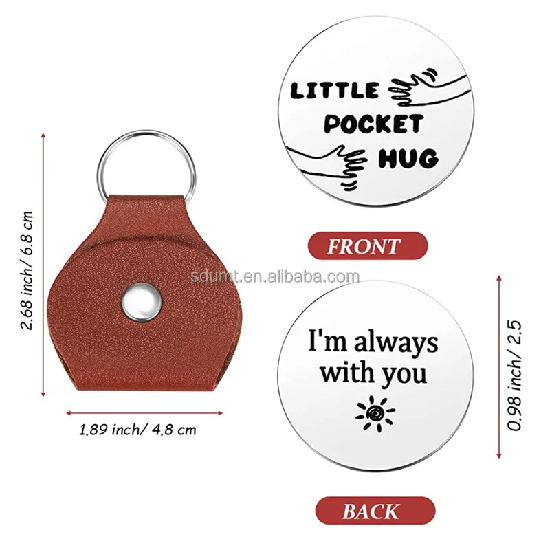 Remifala Pocket Hug Token - Stainless Steel Double-Sided Keepsake With PU Leather Keychain | Long Distance Relationship Gift For Daughter, Son, Friends, Loved Ones - View #8