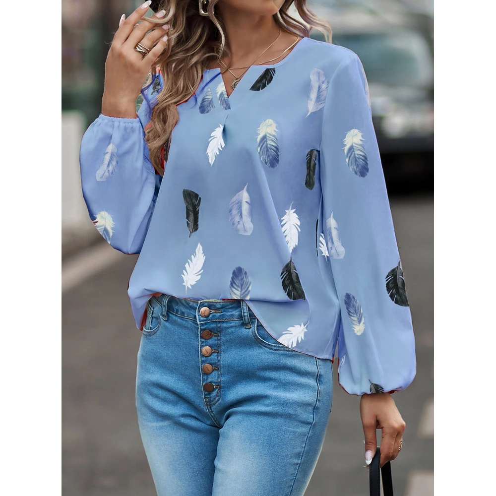 トップス goa feather printed long sleeve cut sew Shop Spring/summer V-Neck Feather Print Bat Sleeve T-shirts