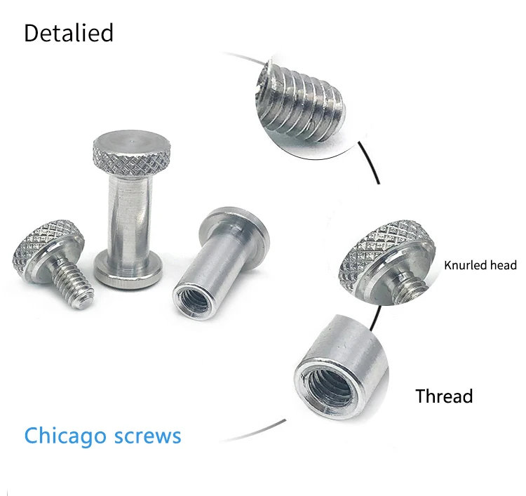 304/316 M3 scanalato zigrinato rilegatura libro post collegamento chicago vite in acciaio inox piatto chicago vite per pelle