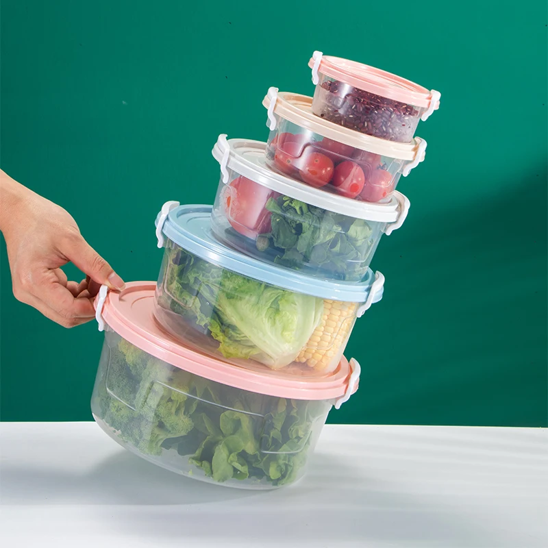 Round Food Container Food Storage Container Set Fridge Storage Box Fridge Organizer Plastic Food Containers with BPA Free