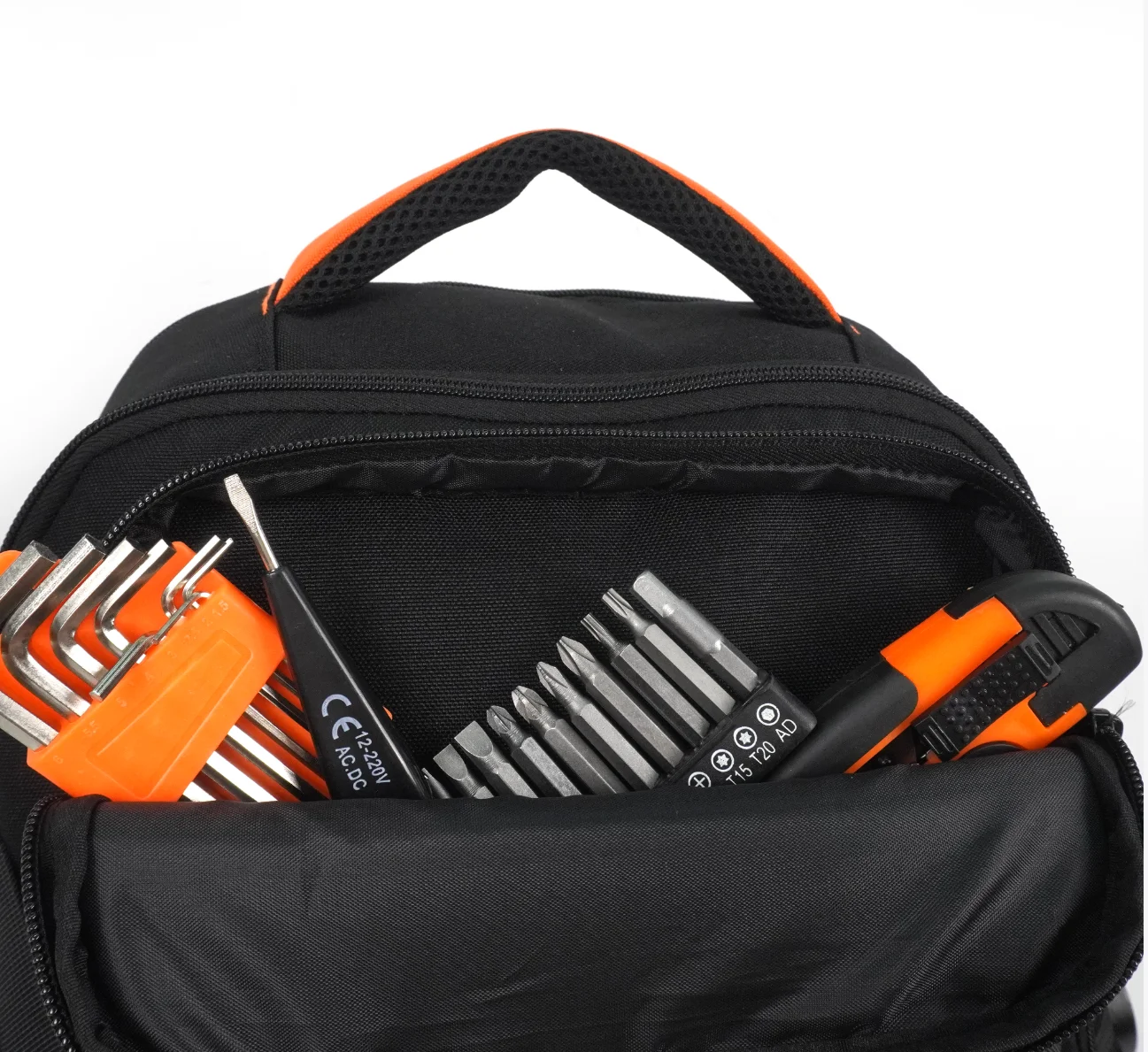 product outils avec fond rigide et sac a outils sac a outils avec sac a outils lourd avec plusieurs poches noir orange tool backpack-6