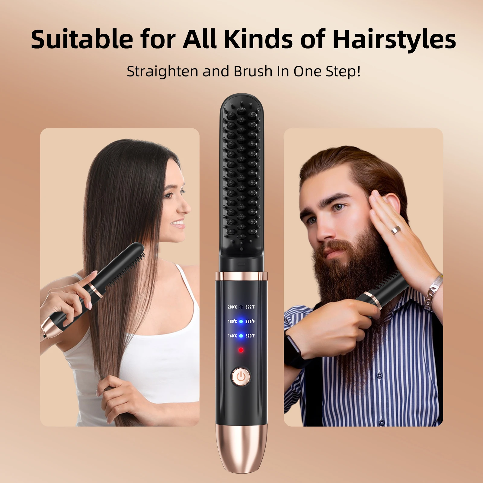 Multi-Function Beauty Personal Pocket Flat Iron for Beard Hair 2 in 1 Comb Flat Iron Hair Straightener Brush